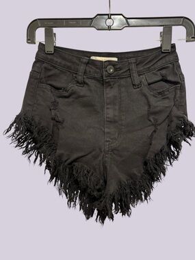 Aphrodite Black Frayed-Edge Denim Shorts